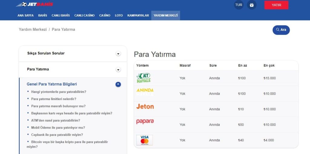 Jetbahis para yatirma yontemleri nelerdir